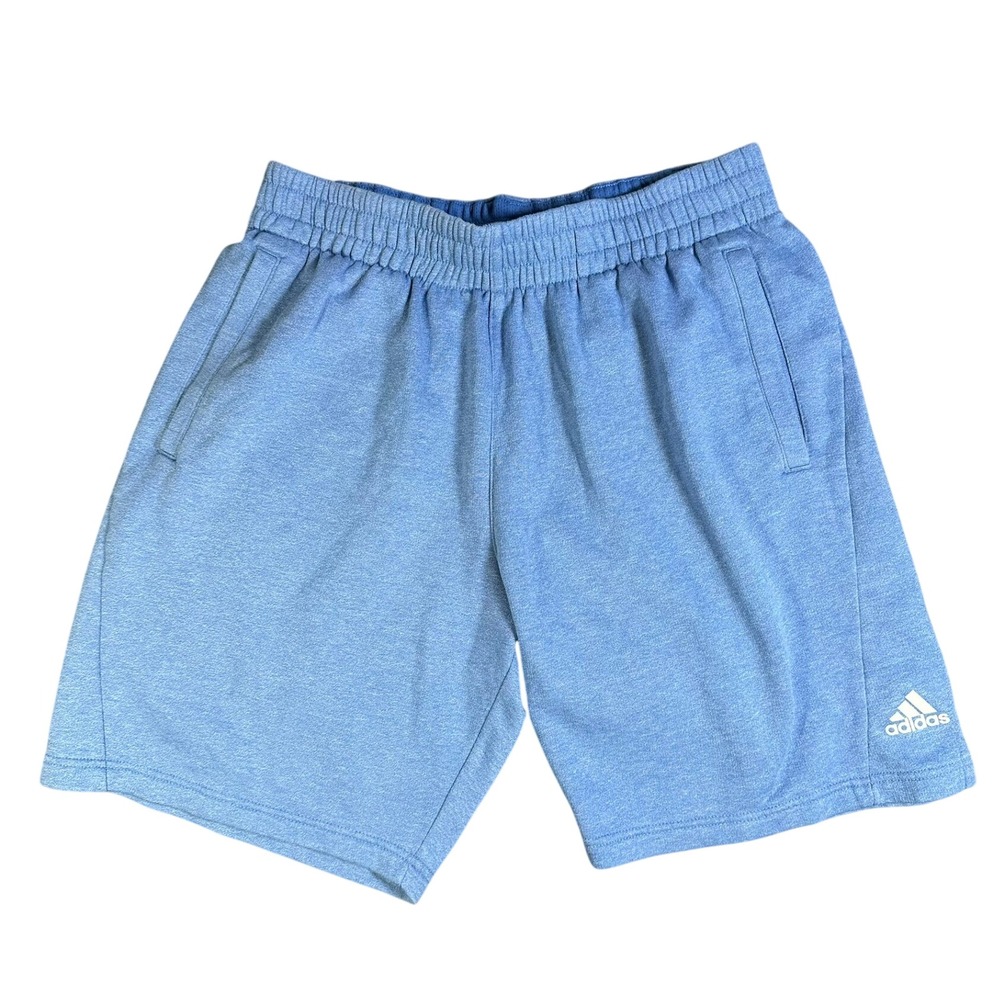 Adidas Mens Fleece Shorts Light Blue Heather Elastic Waist Pockets Size M